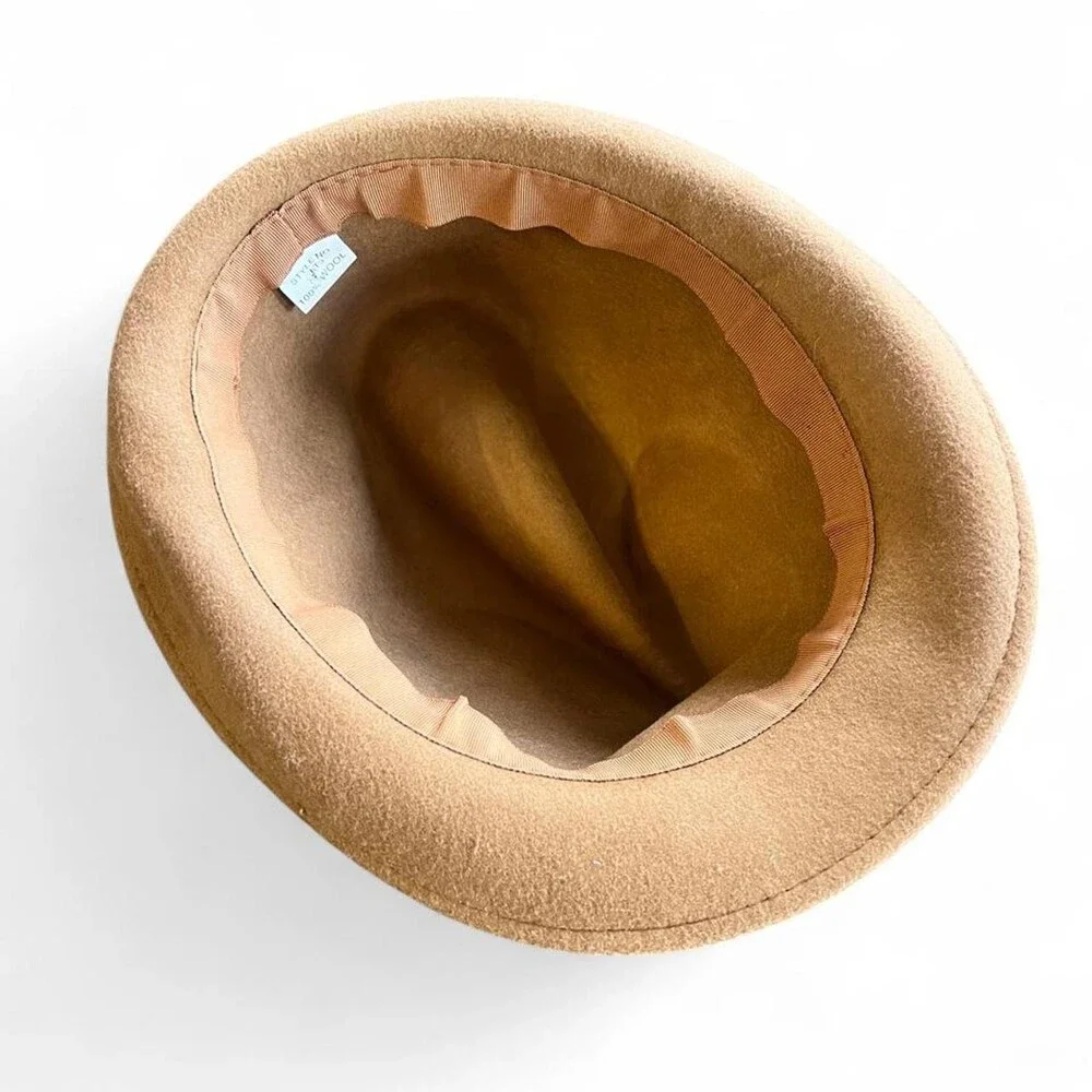 Tan wool fedora with leather band #western